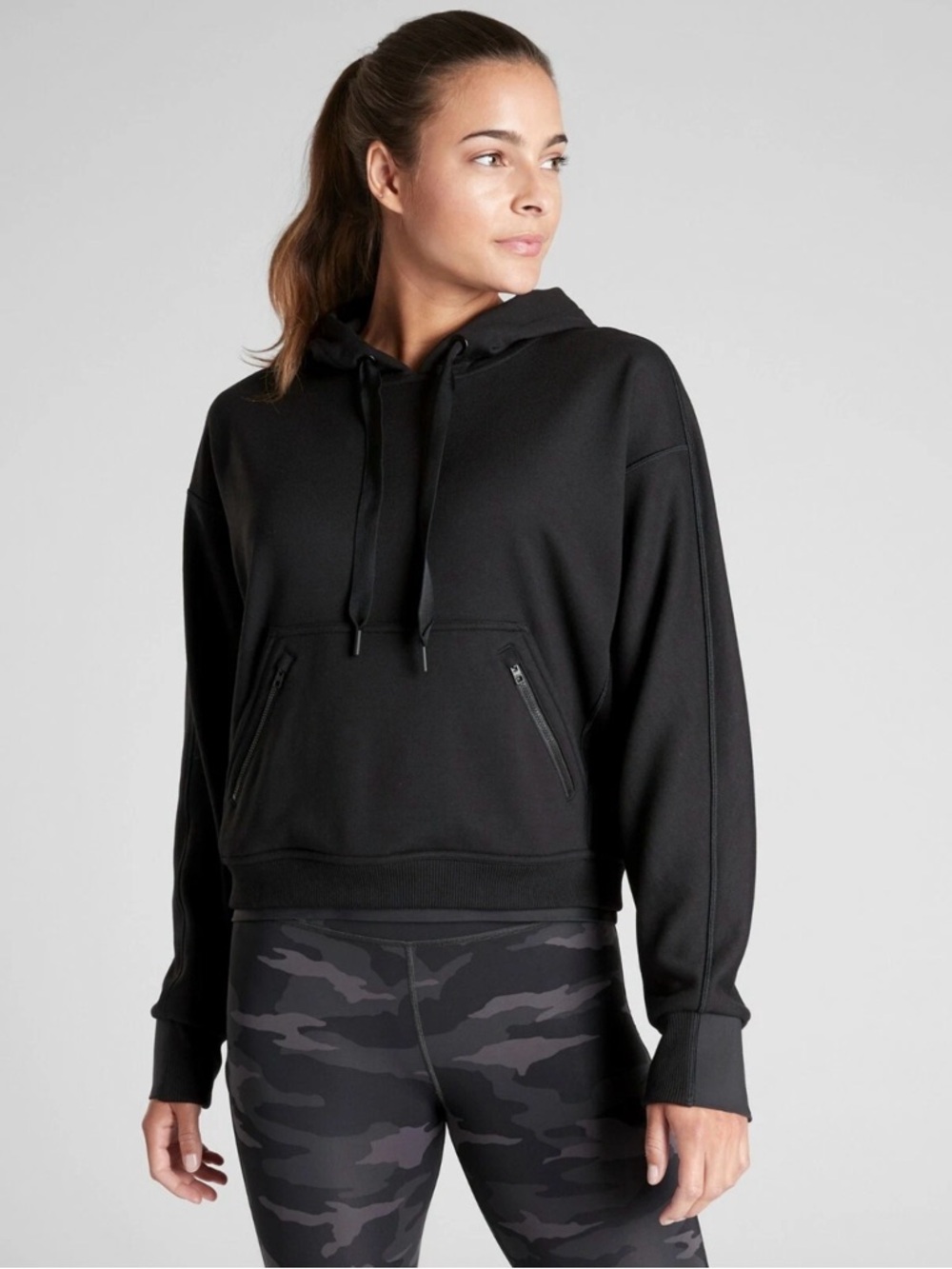 Athleta Black Hoodie with Zip Pockets Recover Hoodie Sz M - UEC